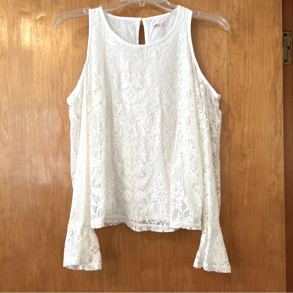 Hollister Open Shoulder Long Sleeve Lace White Top